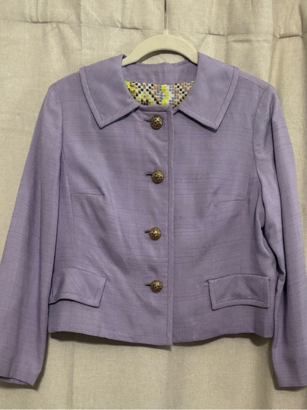 Vintage Lilac Cropped Button-Front Jacket